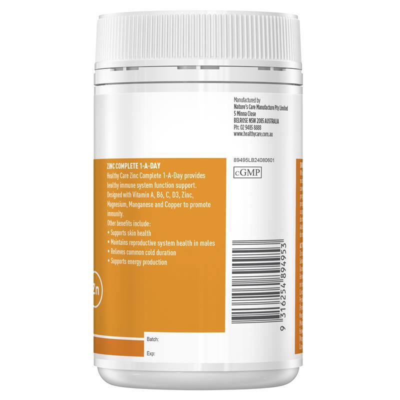 Load image into Gallery viewer, Healthy Care Zinc Complete 1-A-Day 180 Capsules
