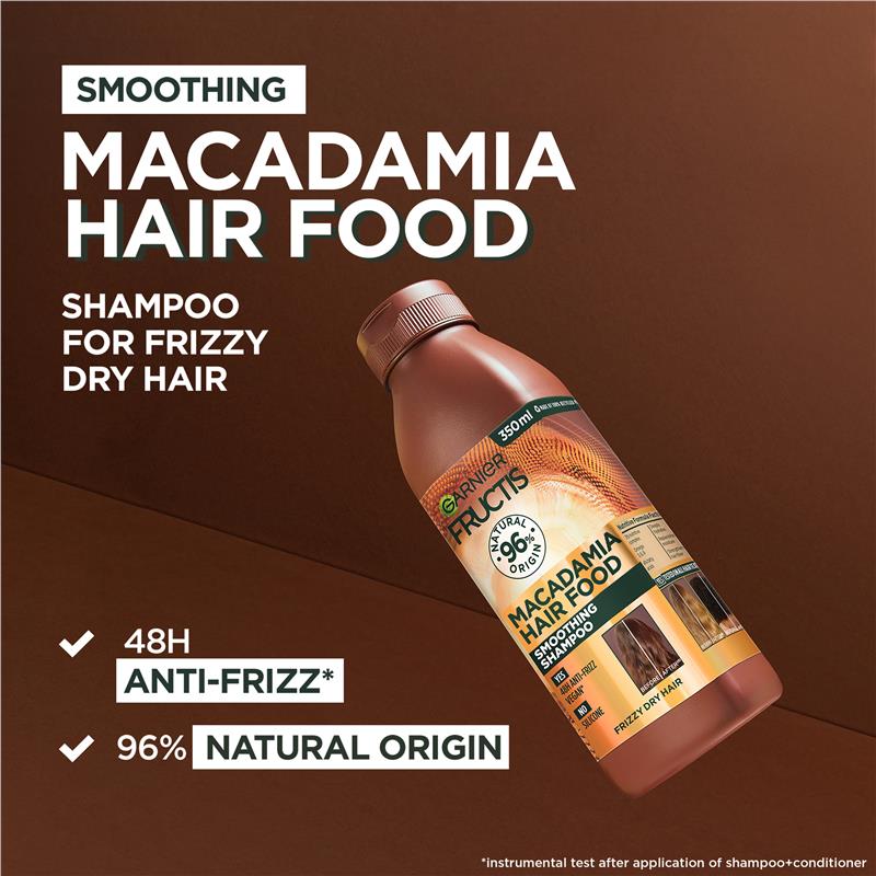Load image into Gallery viewer, Garnier Fructis Hair Food Smoothing Macadamia Shampoo For Unruly Hair 350ml
