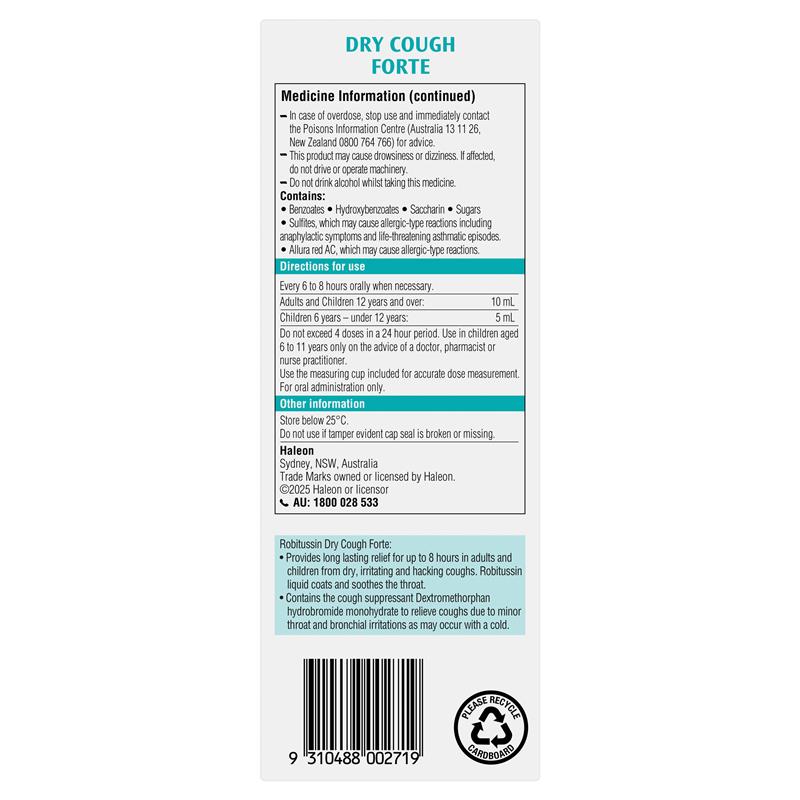 Load image into Gallery viewer, Robitussin Dry Cough Forte 250ml Exclusive Size
