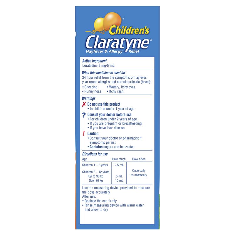 Load image into Gallery viewer, Children's Claratyne Allergy &amp; Hayfever Relief Syrup For Kids Peach Flavour 150mL
