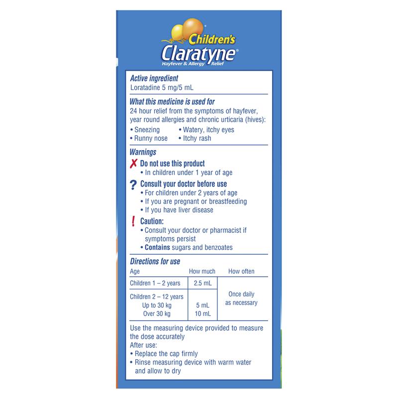 Load image into Gallery viewer, Children's Claratyne Allergy &amp; Hayfever Relief Syrup For Kids Peach Flavour 60mL
