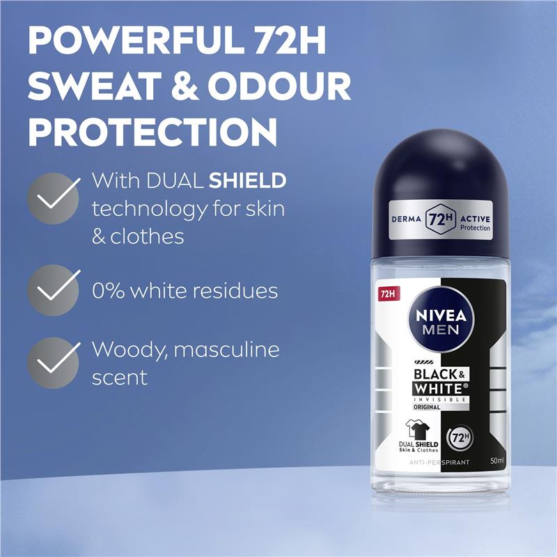 Load image into Gallery viewer, NIVEA MEN Black &amp; White Invisible Roll On Deodorant 72H Protection 50ml
