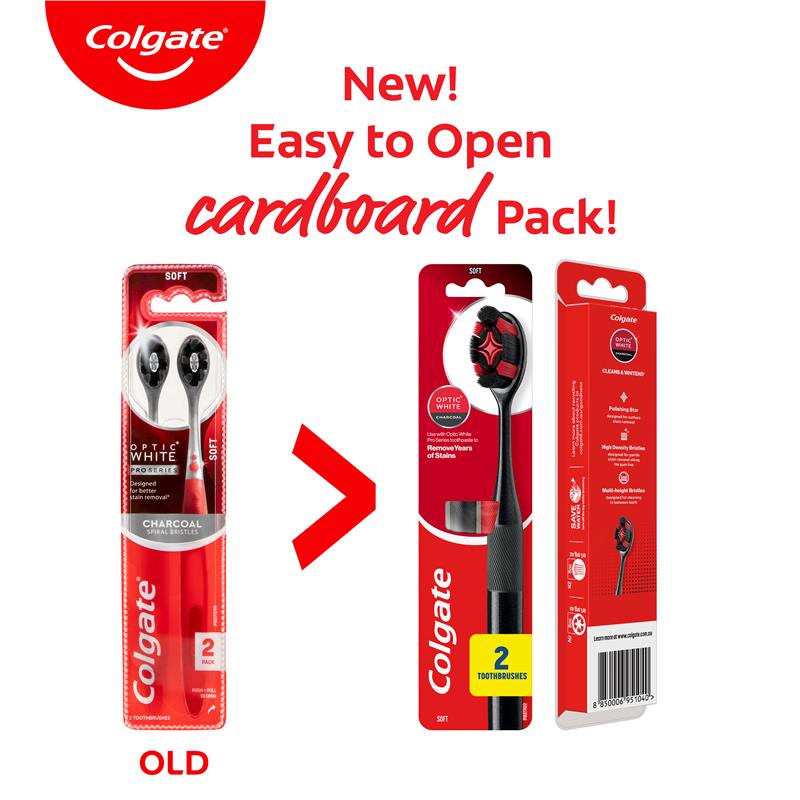 Load image into Gallery viewer, Colgate Toothbrush Optic White Pro Series Charcoal Bristles Soft 2 Pack
