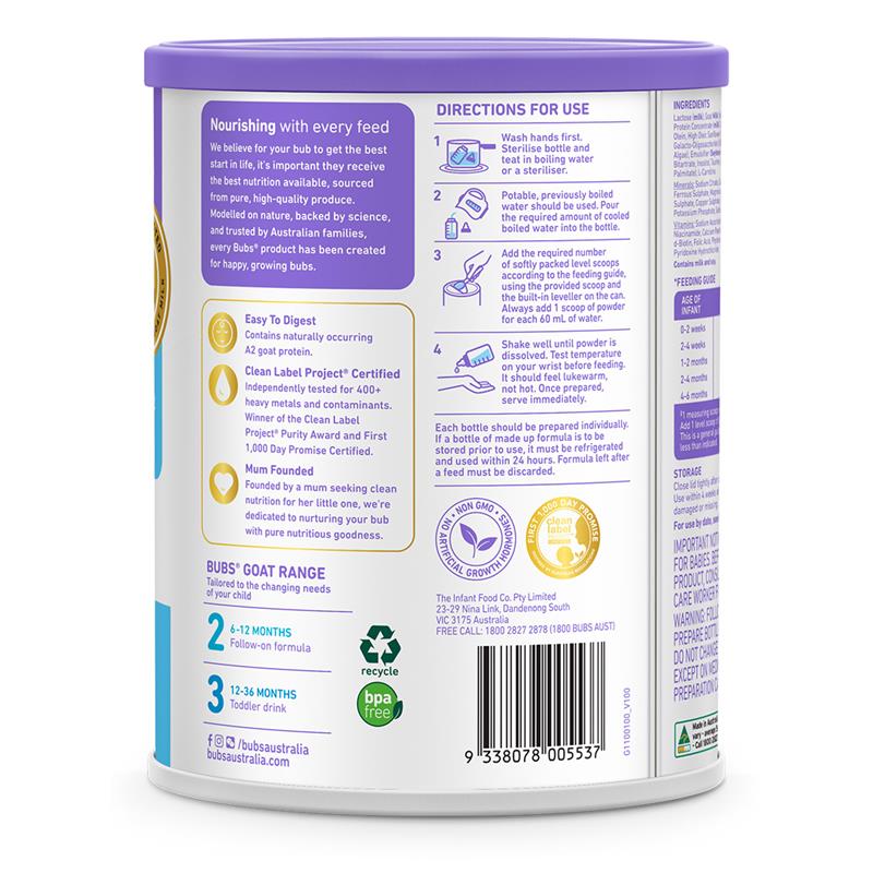 Load image into Gallery viewer, Bubs Goat Stage 1 Infant Formula 800g
