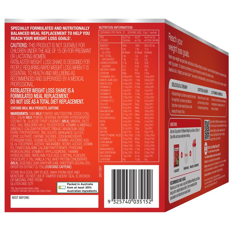 Load image into Gallery viewer, Fatblaster Weight Loss Shake Chocolate 21 x 33g Sachets Exclusive Size
