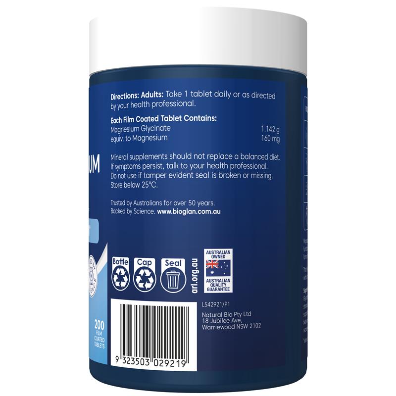 Load image into Gallery viewer, Bioglan Active Magnesium Glycinate 200 Tablets
