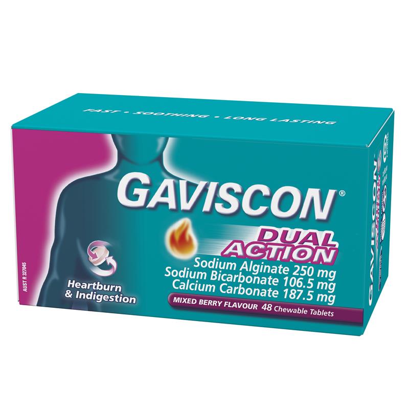Load image into Gallery viewer, Gaviscon Dual Action Chewable Tablets Heartburn and Indigestion Relief Mixed Berry 48 Pack
