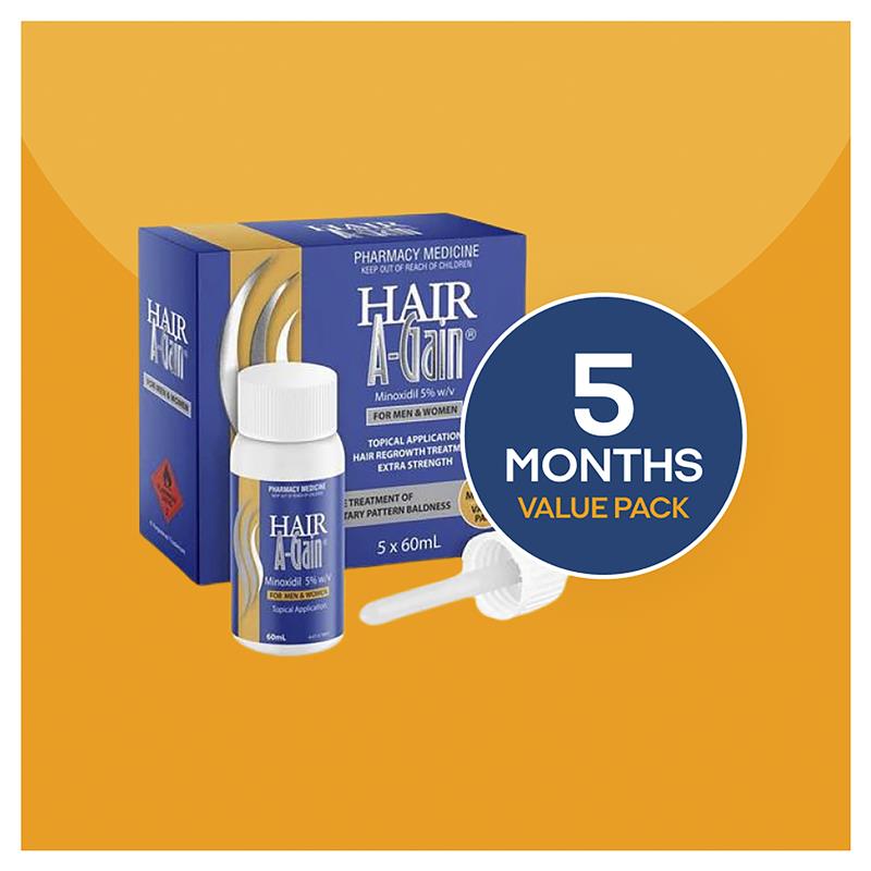 Load image into Gallery viewer, Hair A-Gain Hair Regrowth Treatment Extra Strength for Men &amp; Women – 5 Month Value Pack – 5 x 60ml
