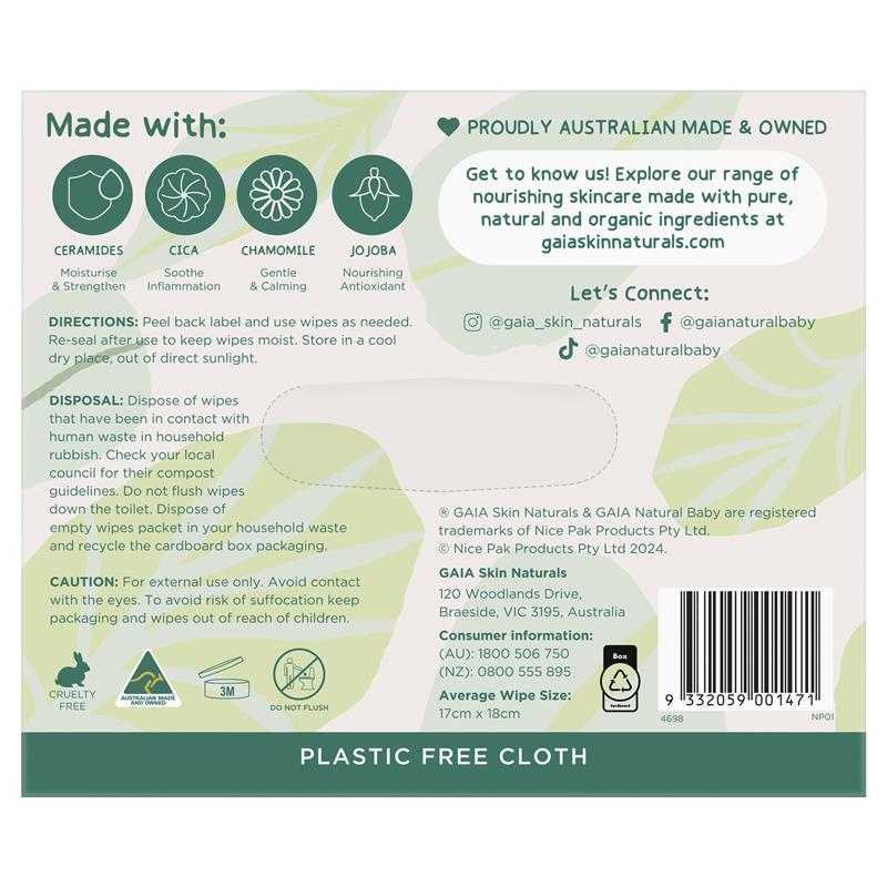 Load image into Gallery viewer, GAIA Biodegradable Water Wipes 6 x 70 Pack Exclusive Size
