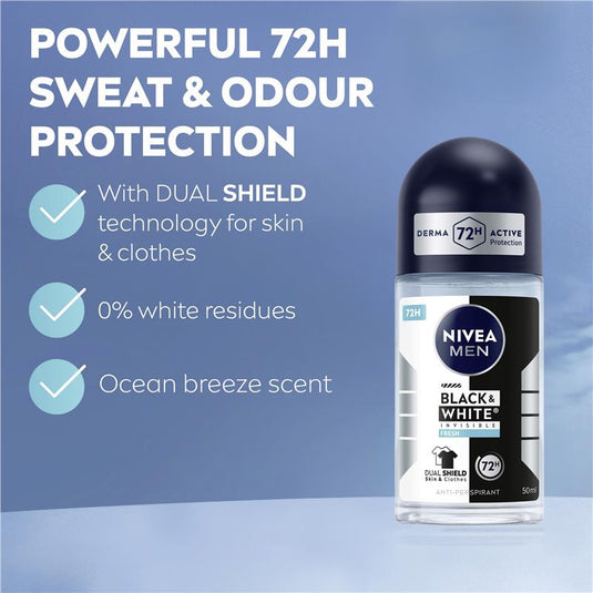 NIVEA MEN Black & White Fresh Roll On Deodorant 72H Protection 50ml