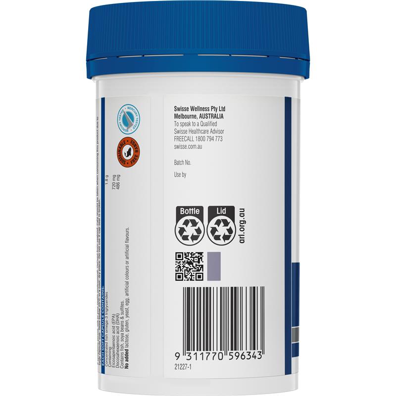 Load image into Gallery viewer, Swisse Ultiboost 4 x Strength Wild Fish Oil Concentrate 60 Capsules
