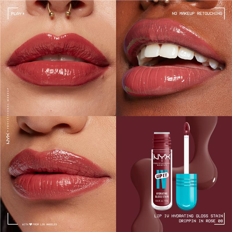 Load image into Gallery viewer, NYX Lip IV Hydrating Gloss Stain Drippin In Rose
