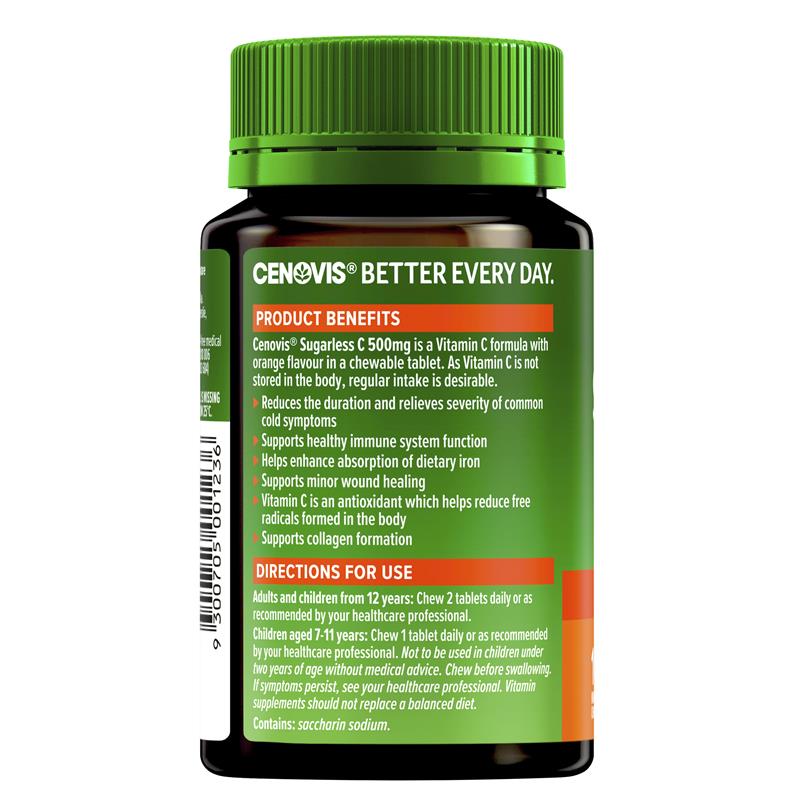 Load image into Gallery viewer, Cenovis Sugarless C 500mg 100 Orange Flavour Chewable Tablets
