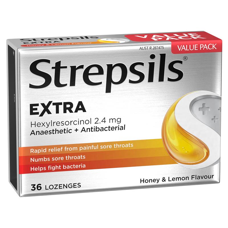 Load image into Gallery viewer, Strepsils Extra Sore Throat Lozenges Anaesthetic Honey &amp; Lemon 36 Pack
