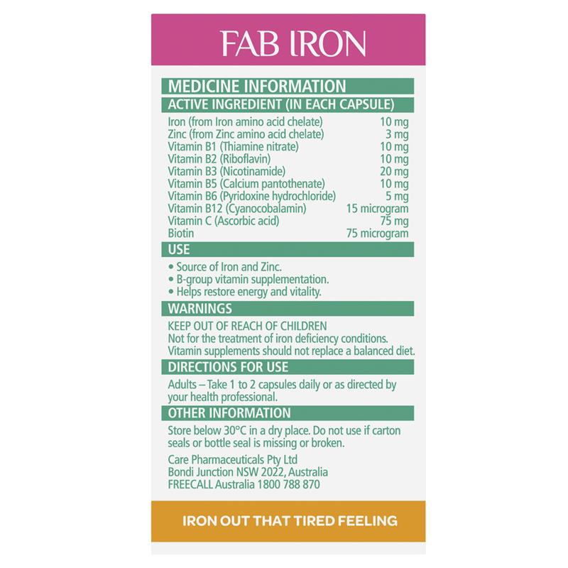 Load image into Gallery viewer, Fab Iron + Vitamin B Complex and Zinc 60 Capsules
