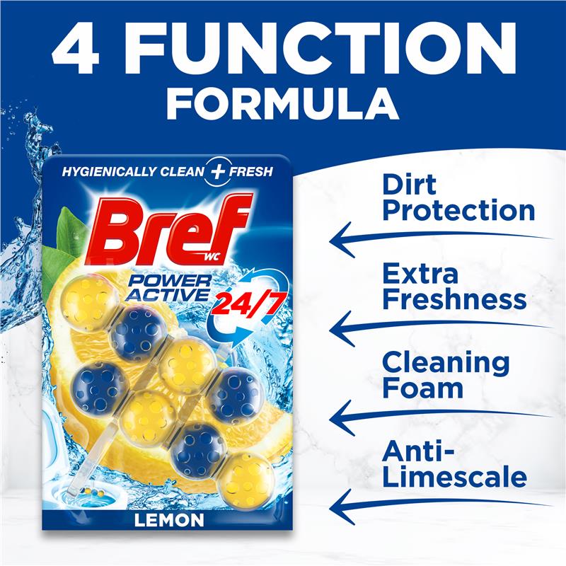 Load image into Gallery viewer, Bref Power Active Toilet Cleaner Block Lemon Twin Pack 100g
