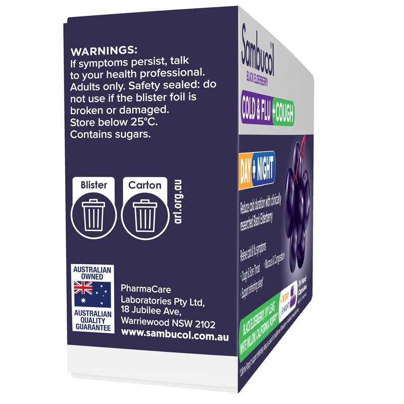 Load image into Gallery viewer, Sambucol Cold &amp; Flu + Cough Day &amp; Night 24 Capsules
