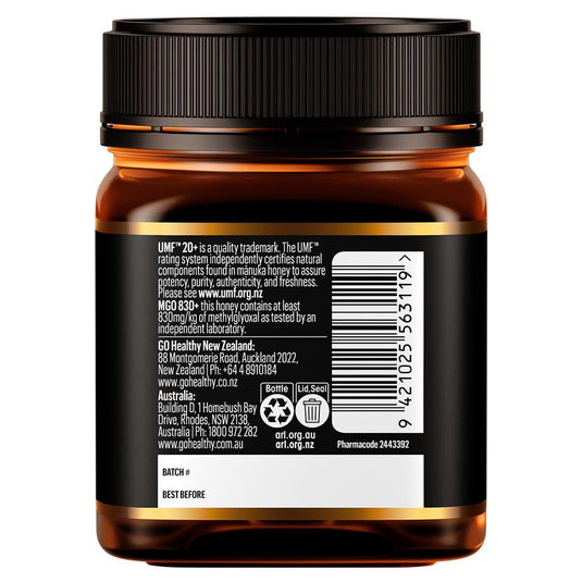 GO Healthy Manuka Honey UMF 20+ (MGO 820+) 250gm (Not For Sale In WA)