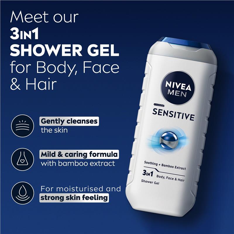 Load image into Gallery viewer, NIVEA MEN Sensitive 3-IN-1 Shower Gel Body Wash 500ml
