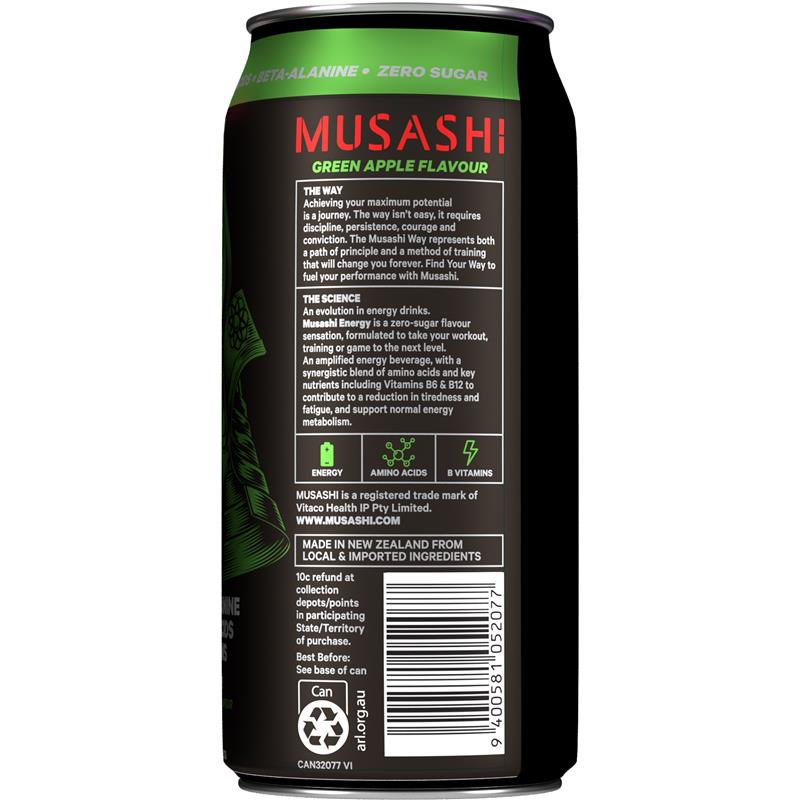 Load image into Gallery viewer, Musashi Energy Green Apple 500ml

