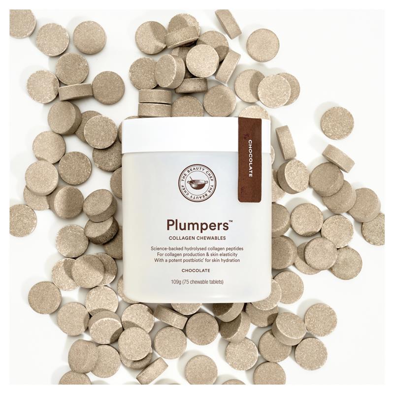 Load image into Gallery viewer, The Beauty Chef Plumpers Chocolate Collagen Peptides 75 Chewable Tablets
