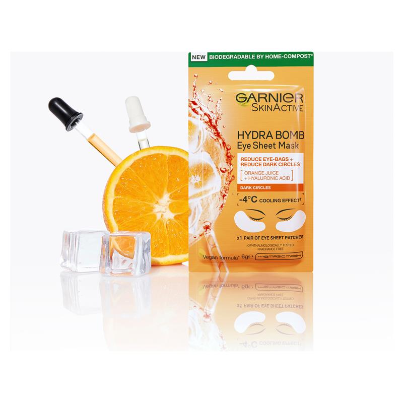 Load image into Gallery viewer, Garnier Hydra Bomb Hyaluronic Acid + Orange Extract Eye Sheet Mask
