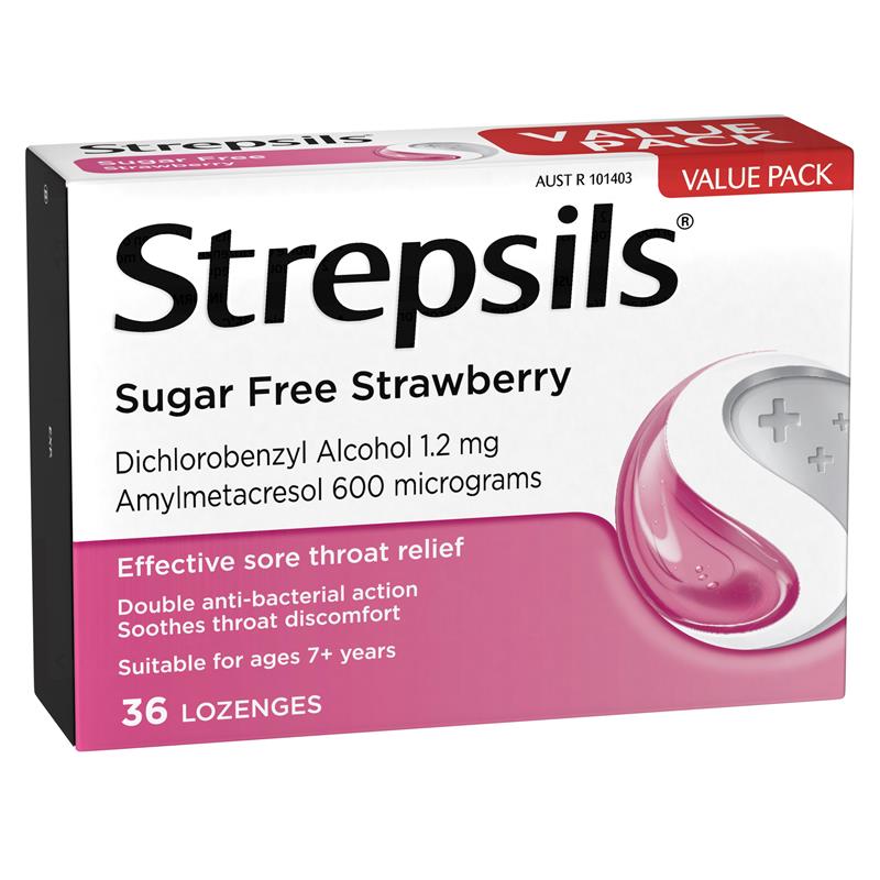 Load image into Gallery viewer, Strepsils Sugar Free Strawberry 36 Lozenges
