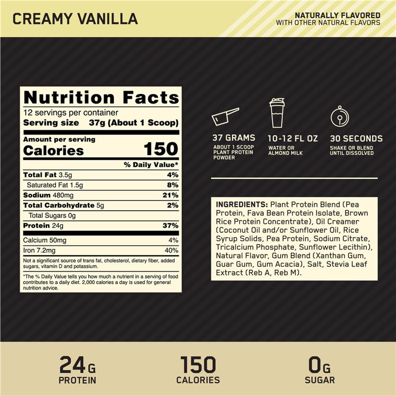 Load image into Gallery viewer, Optimum Nutrition Gold Standard 100% Plant Protein Vanilla 444g
