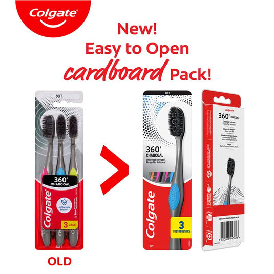 Colgate Toothbrush 360 Charcoal Infused Floss Tip 3 Pack