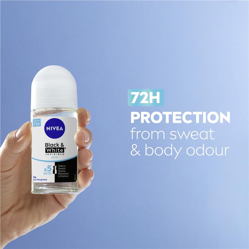 Load image into Gallery viewer, NIVEA Black &amp; White Invisible Pure Roll On Deodorant 72H Protection 50ml
