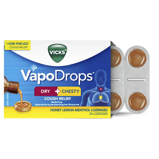 Vicks VapoDrops Dry + Chesty Cough Relief 24 Lozenges