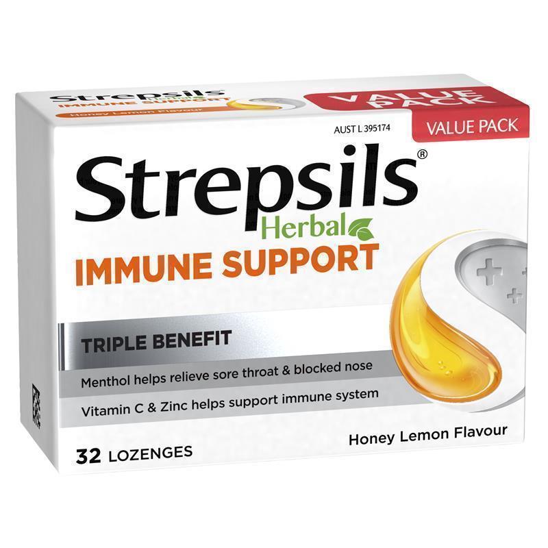 Load image into Gallery viewer, Strepsils Herbal Immune Support Lozenges Honey Lemon 32 Pack
