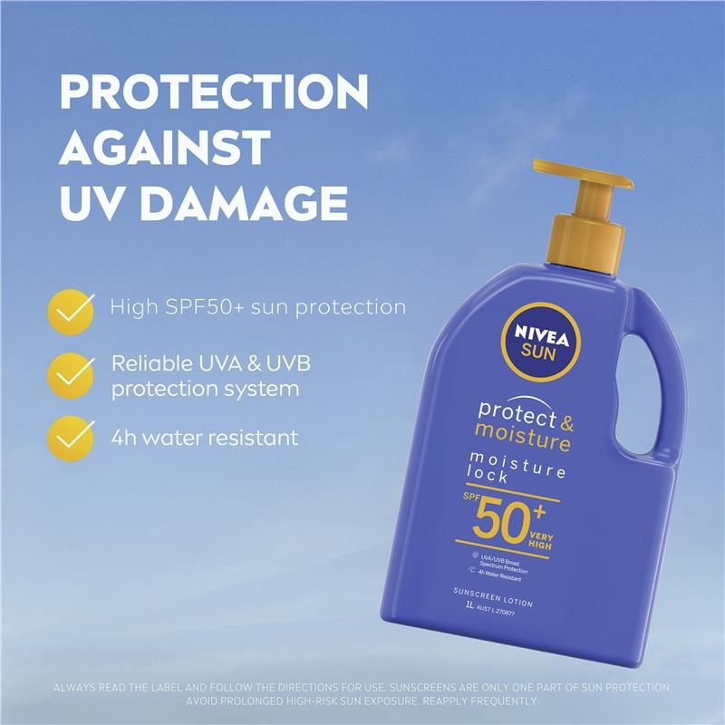 Load image into Gallery viewer, NIVEA Sun Protect &amp; Moisture SPF50+ Sunscreen Lotion Pump 1L
