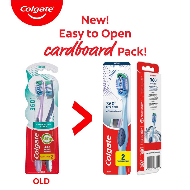 Load image into Gallery viewer, Colgate Toothbrush 360 Deep Clean Medium 2 Pack

