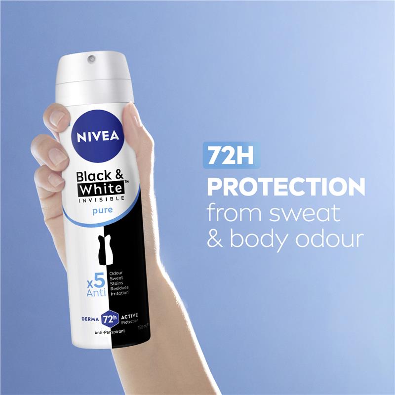 Load image into Gallery viewer, NIVEA Black &amp; White Invisible Pure Aerosol Deodorant 72H Protection 150ml
