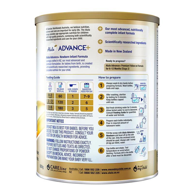 Load image into Gallery viewer, Alula Advance+ Stage 1 Newborn Infant Formula 0-6 Months 800g
