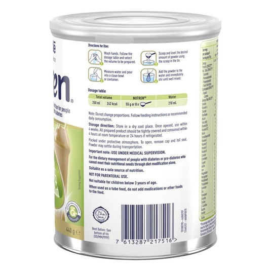 Nutren Diabetes Low GI Formula Vanilla Flavour 440g