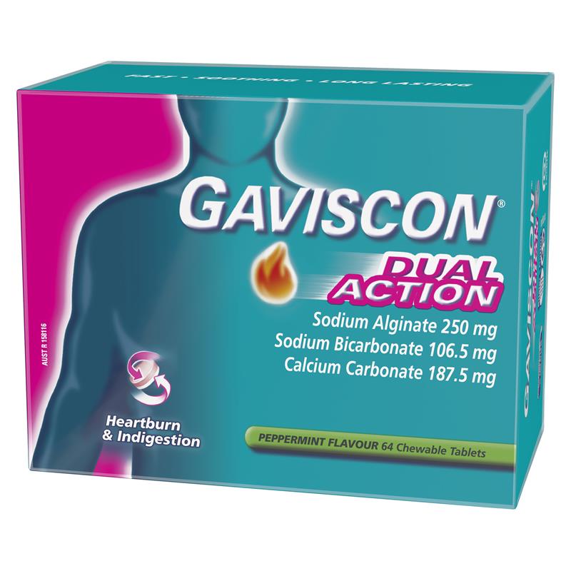 Load image into Gallery viewer, Gaviscon Dual Action Peppermint 64 Chewable Tablets
