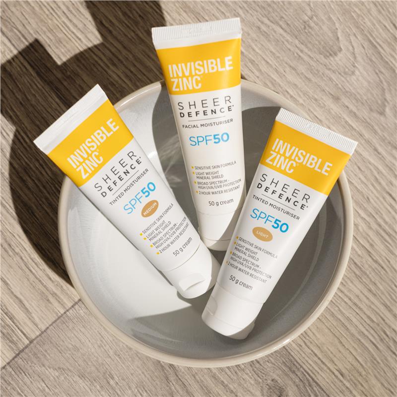 Load image into Gallery viewer, Invisible Zinc SPF 50+ Sheer Defence Tinted Moisturiser Medium 50g
