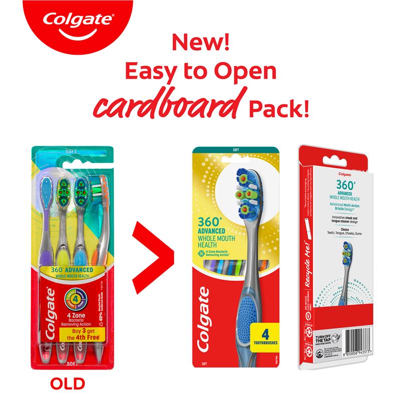 Load image into Gallery viewer, Colgate Toothbrush 360 Degree Advanced Whole Mouth Health Soft 4 Pack
