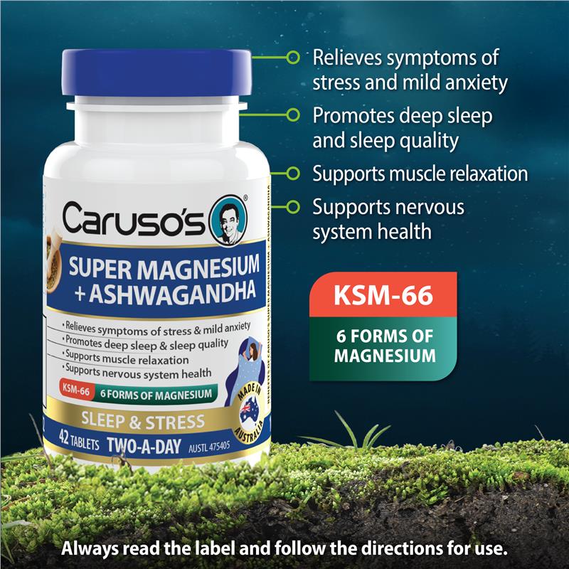 Load image into Gallery viewer, Carusos Super Magnesium + Ashwagandha 42 Tablets

