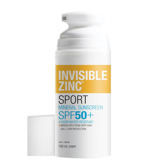 Invisible Zinc SPF 50+ Sport Mineral Sunscreen 4 Hour Water Resistant 100ml