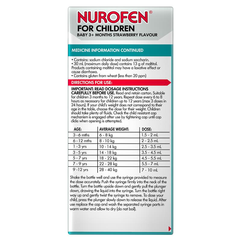 Load image into Gallery viewer, Nurofen For Children Baby 3+ Months Pain and Fever Relief Concentrated Liquid 200mg/5ml Ibuprofen Strawberry 50ml
