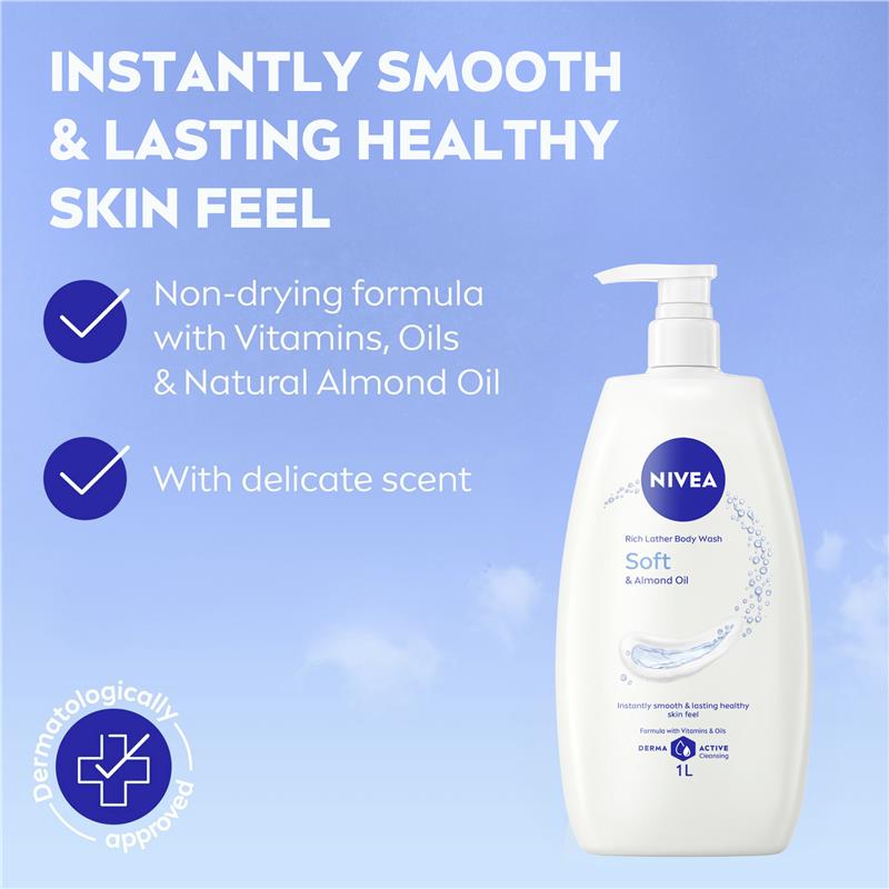 Load image into Gallery viewer, NIVEA Soft &amp; Almond Oil Rich Body Wash 1L
