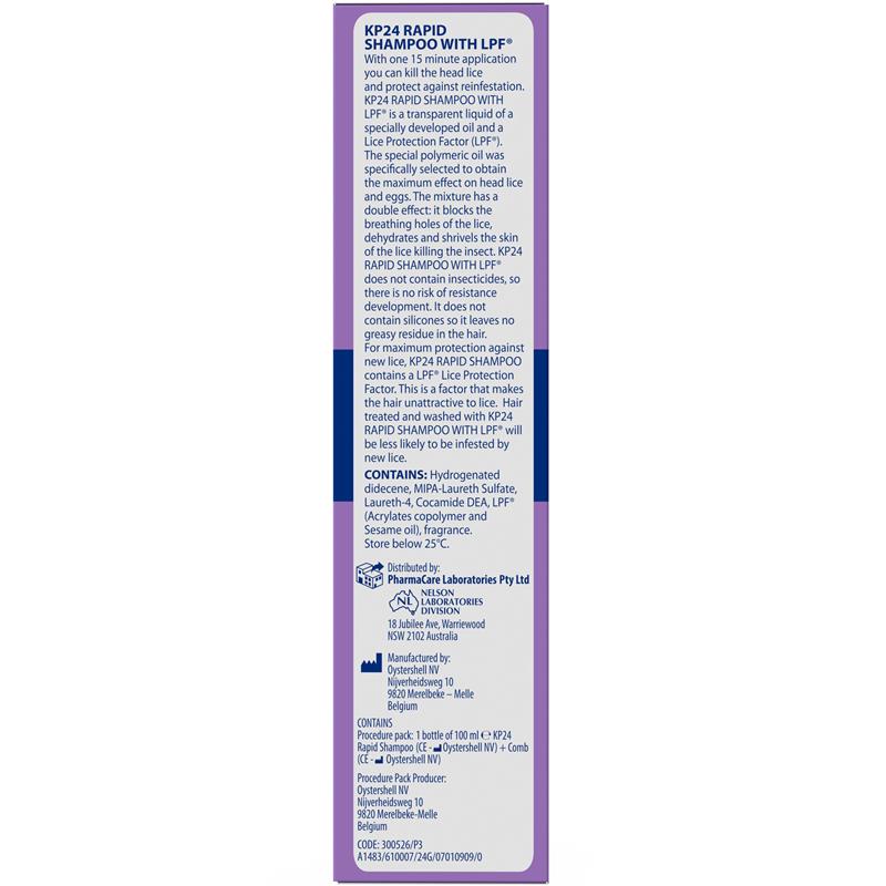Load image into Gallery viewer, KP24 Rapid 15 Minute Head Lice/Nit Shampoo with Lice Protection Factor 100ml with Comb
