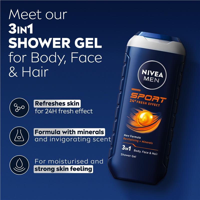 Load image into Gallery viewer, NIVEA MEN Sport 3-IN-1 Shower Gel Body Wash 500ml
