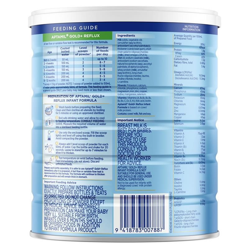 Load image into Gallery viewer, Aptamil Gold+ Reflux Baby Infant Formula Regurgitation or Mild Reflux From Birth to 12 Months 900g

