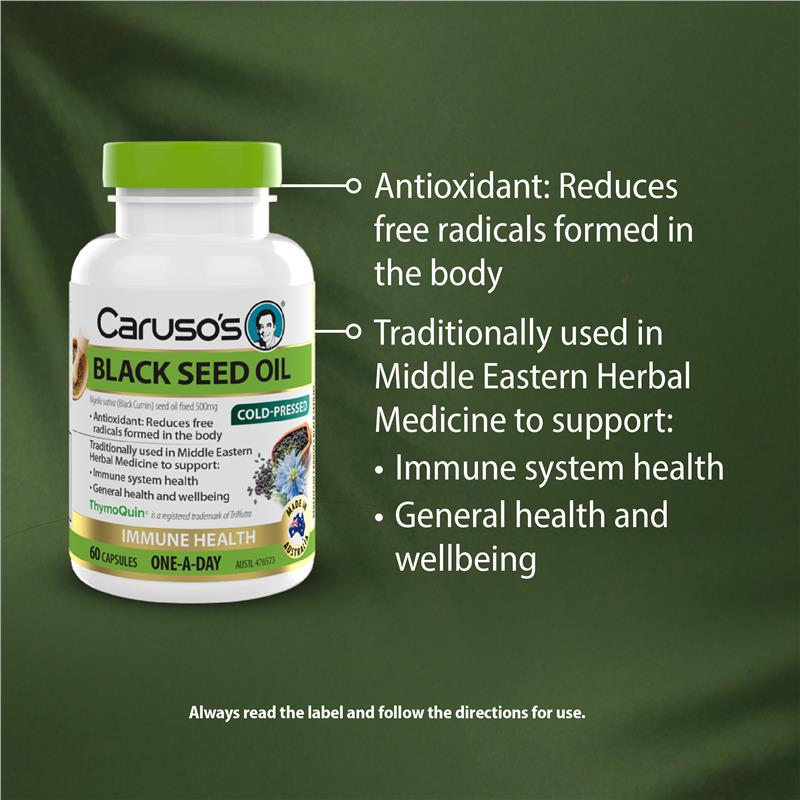 Load image into Gallery viewer, Carusos Black Seed Oil 500 60 Capsules
