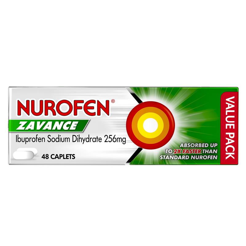 Load image into Gallery viewer, Nurofen Zavance Fast Pain Relief Caplets 256mg Ibuprofen 48 Pack
