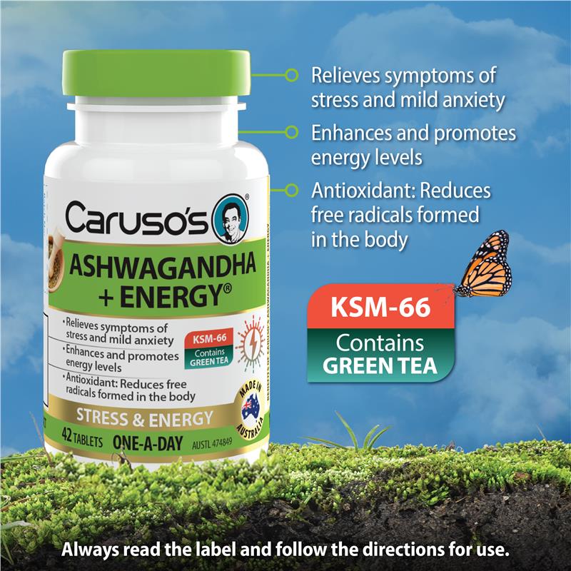 Load image into Gallery viewer, Carusos Ashwagandha + Energy 42 Tablets
